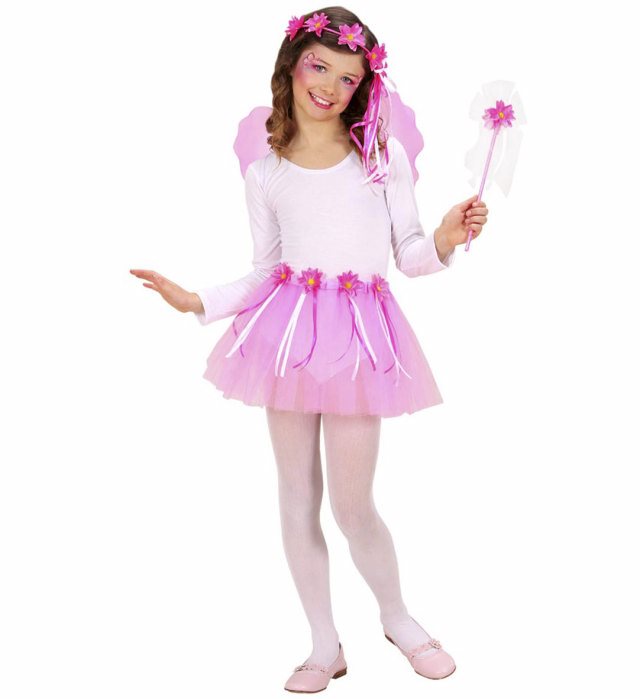 Blumenfee Kostüm-Set mit Tutu, Flügeln, Kopfbedeckung und Feenstab für Kinder