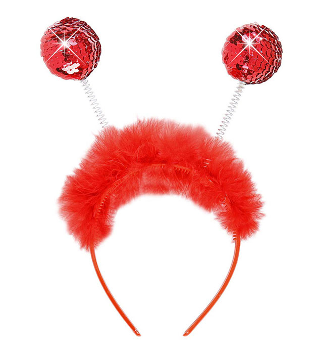 Roter Haarreif mit glänzenden Pailletten und rotem Marabou für Fasnacht