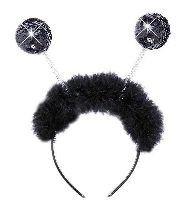 Schwarzer Haarreif mit glänzenden Pailletten und schwarzem Marabou