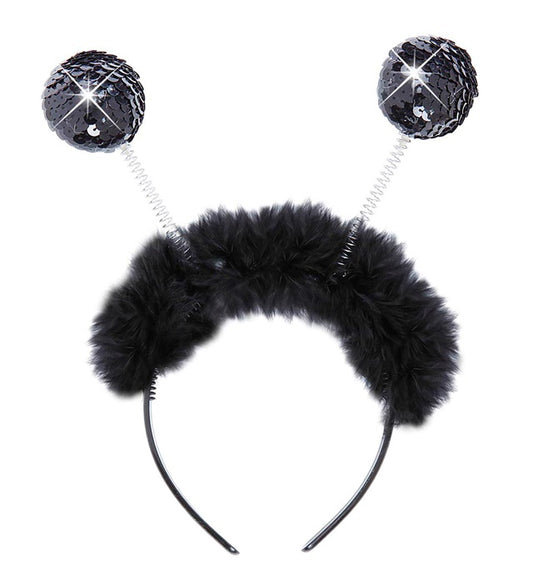 Schwarzer Haarreif mit glänzenden Pailletten und schwarzem Marabou