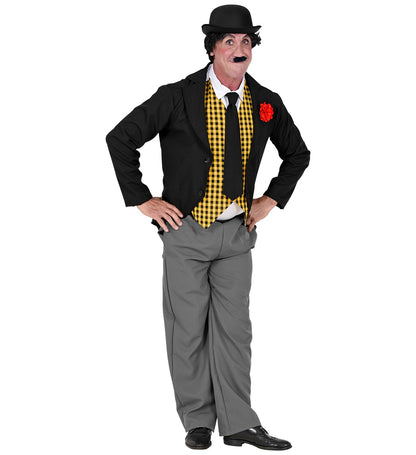 Charlie Chaplin Kostüm Frack mit Blumenbrosche, Kragen mit Weste, Hose, Krawatte