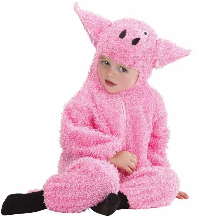 Flauschiger Schweinchen-Overall mit Kapuze als Fasnachtskostüm