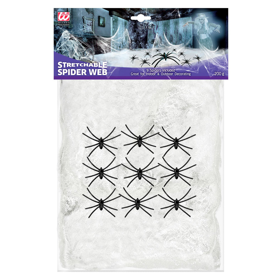 "200 g WEISSES SPINNENNETZ MIT 9 SPINNEN" – Vorderansicht