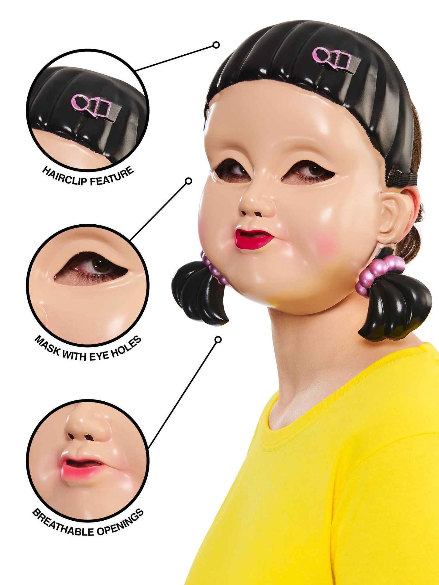 Rubies Squid Game Girl Doll Maske für Erwachsene – Rückansicht