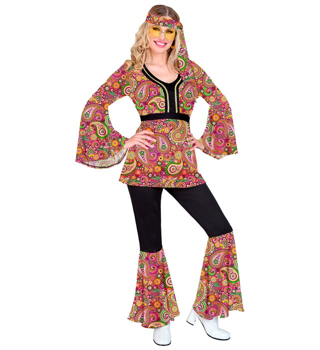 60er Jahre Hippie Kostüm Set mit Paisley Muster – Oberteil, Hose und Stirnband