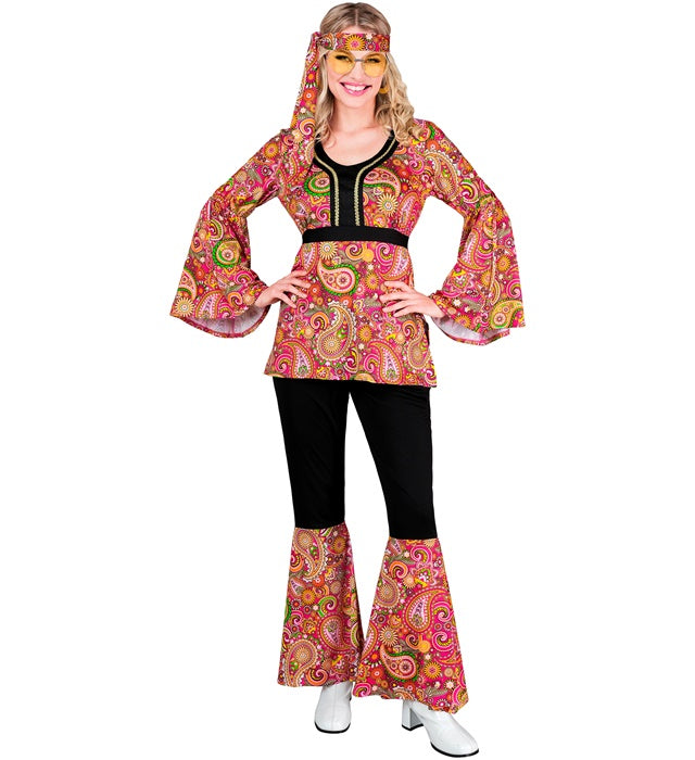 60er Jahre Hippie Kostüm Set mit Paisley Muster – Oberteil, Hose und Stirnband