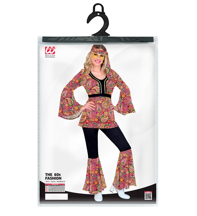 60er Jahre Hippie Kostüm Set mit Paisley Muster – Oberteil, Hose und Stirnband