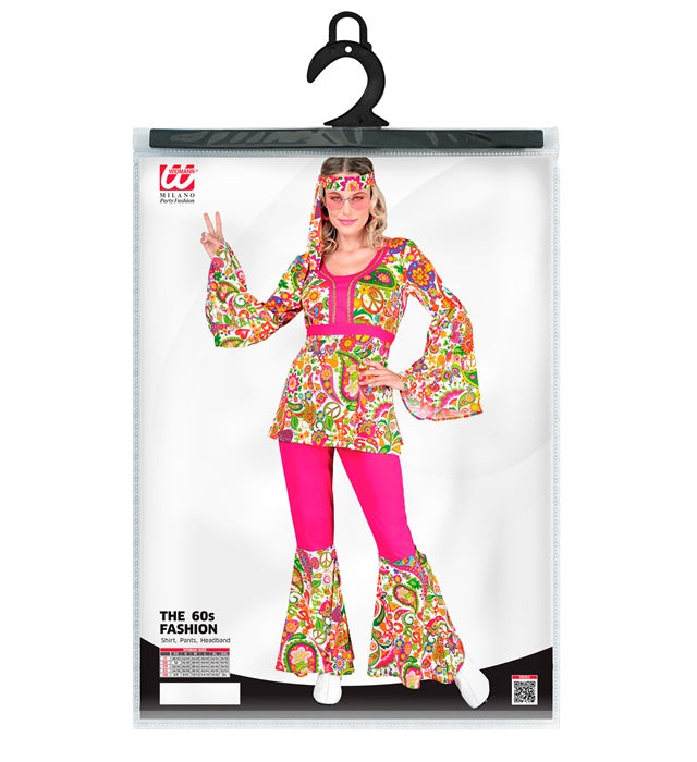 60er Jahre Hippie Kostüm Set mit Oberteil, Hose und Stirnband in Peace & Paisley Design