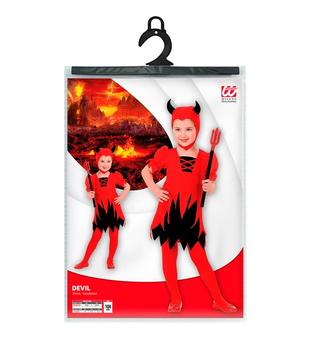 Teufelchen Kostüm mit rotem Kleid und Teufelshörner-Kopfbedeckung