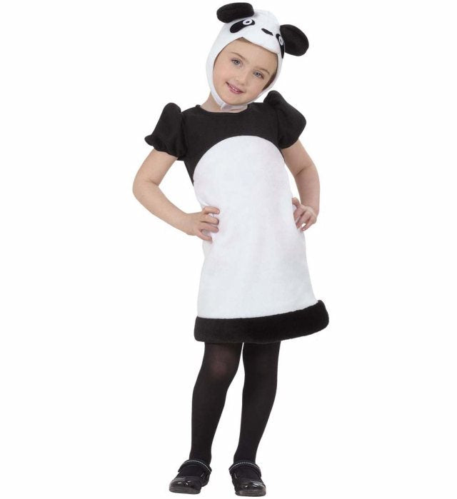 Panda-Kostüm bestehend aus Kleid und passender Kopfbedeckung für Fasnacht und Mottoparty