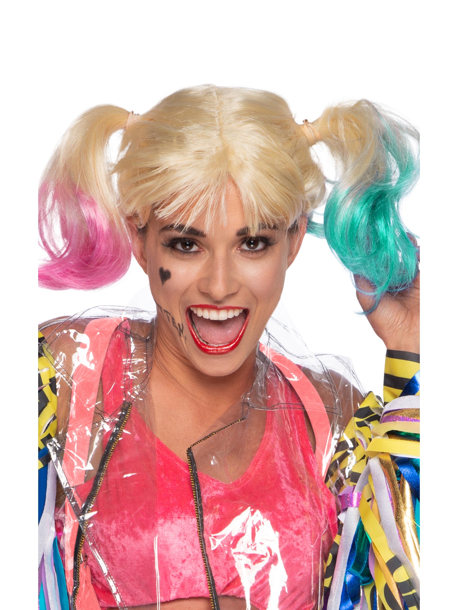 Rubies Harley Quinn Perücke für Damen mit farbigen Haarpartien
