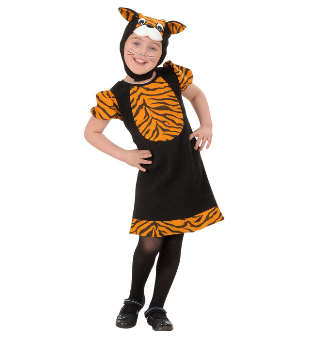 Kinderkostüm Kleine Tigerin mit Kleid und Tigerohren Kopfbedeckung