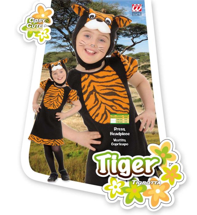 Kinderkostüm Kleine Tigerin mit Kleid und Tigerohren Kopfbedeckung