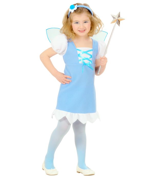 Blaues BLAUE FEE Kostüm mit Kleid und Kopfbedeckung für Fasnacht