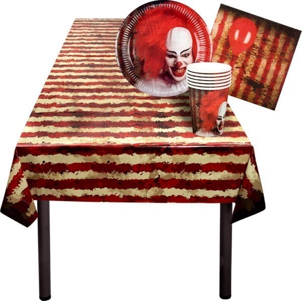Boland Halloween Dekoration Horror-Clown-Tischset mit 6 Tellern 6 Bechern 12 Servietten
