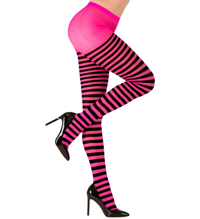 Pink-schwarz gestreifte Strumpfhose 70 DEN für Fasnacht und Karneval