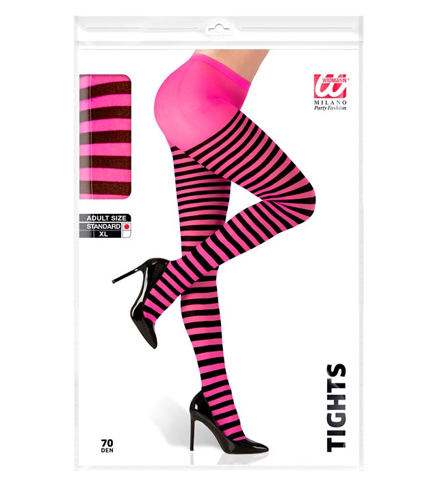 Pink-schwarz gestreifte Strumpfhose 70 DEN für Fasnacht und Karneval