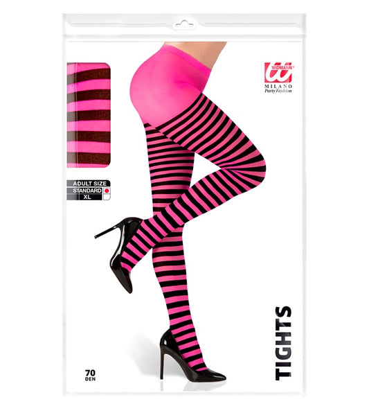 Pink-schwarz gestreifte Strumpfhose 70 DEN für Fasnacht und Karneval
