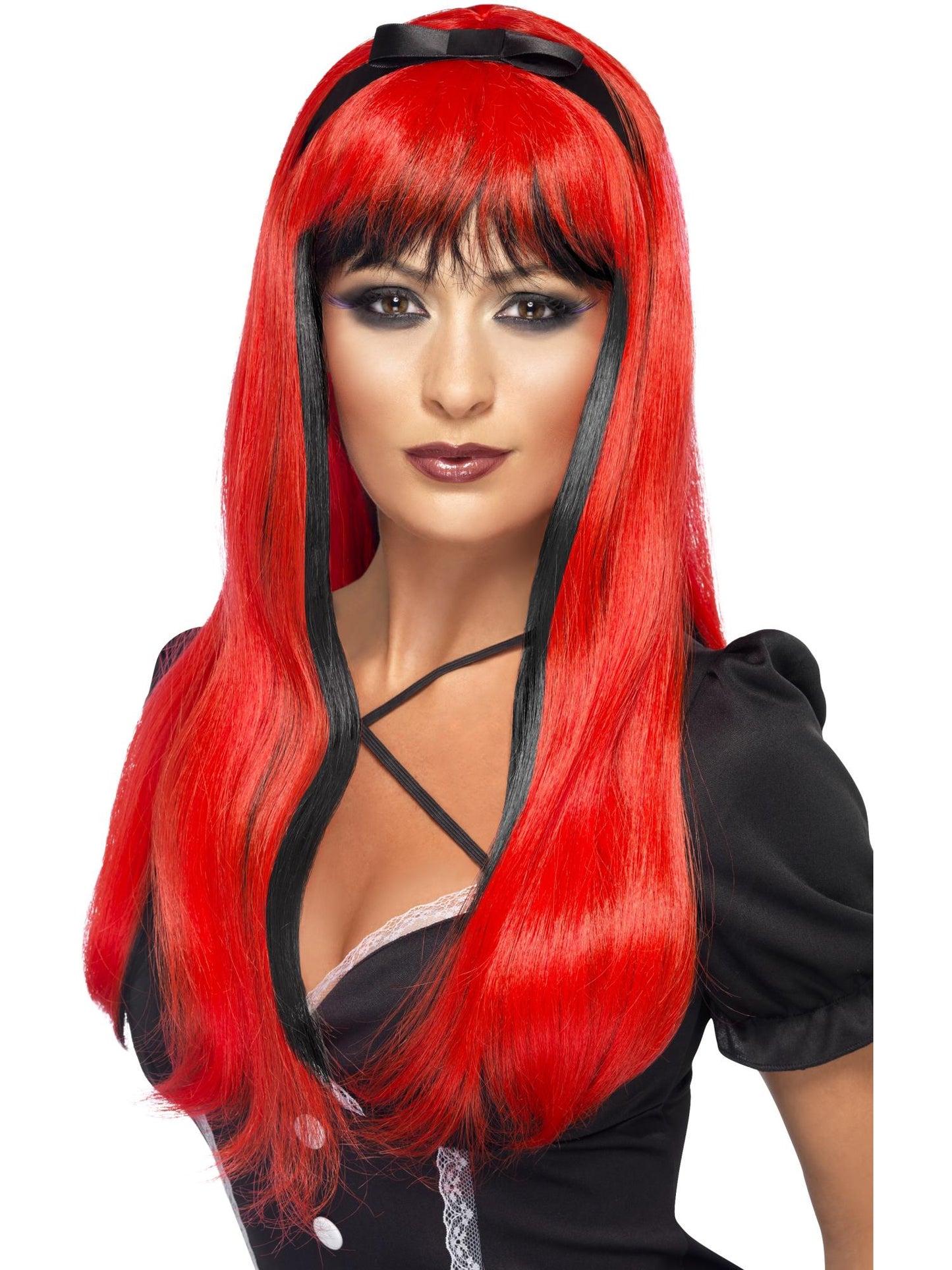 Smiffys Bewitching Wig, Red & Black für Damen