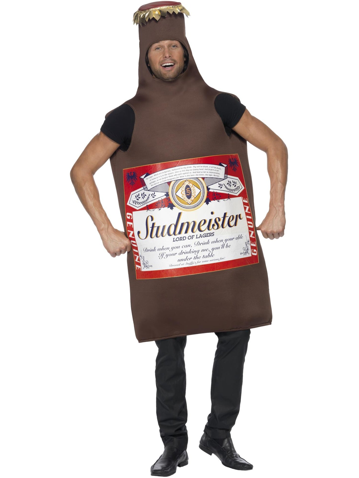 Smiffys COMEDY Studmeister Beer Bottle Costume, Brown CS für Unisex