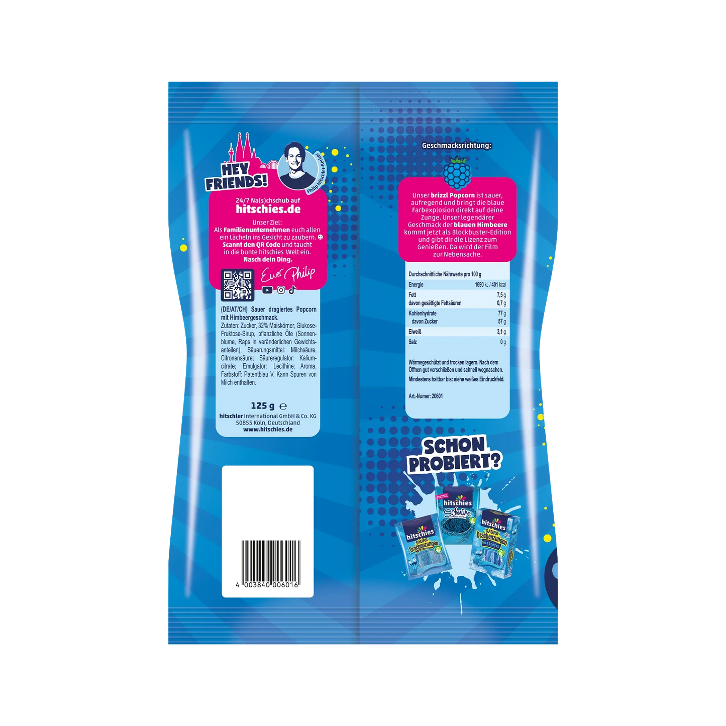 Hitschies brizzl Popcorn Blau 125g – Produktbild – Detailansicht