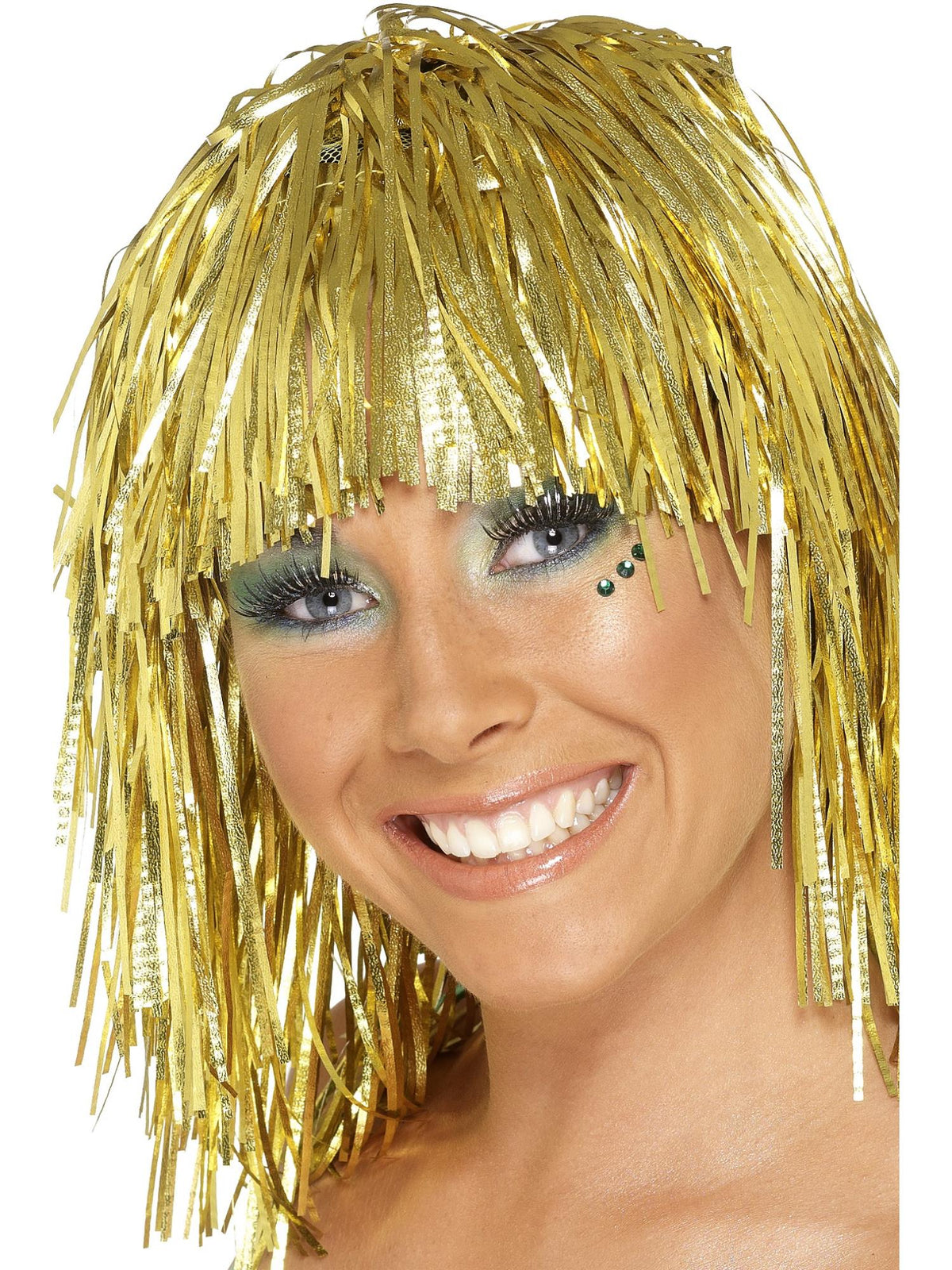 Smiffys goldene 1970s Disco Cyber-Tinsel-Perücke für Damen – Produktansicht