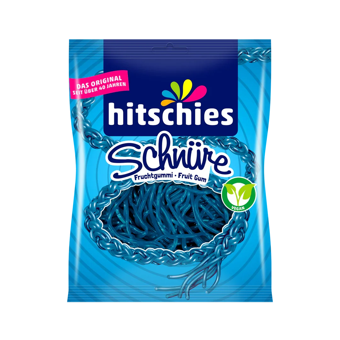 Hitschies Schnüre Blau Himbeere 125 g Veganes Fruchtgummi