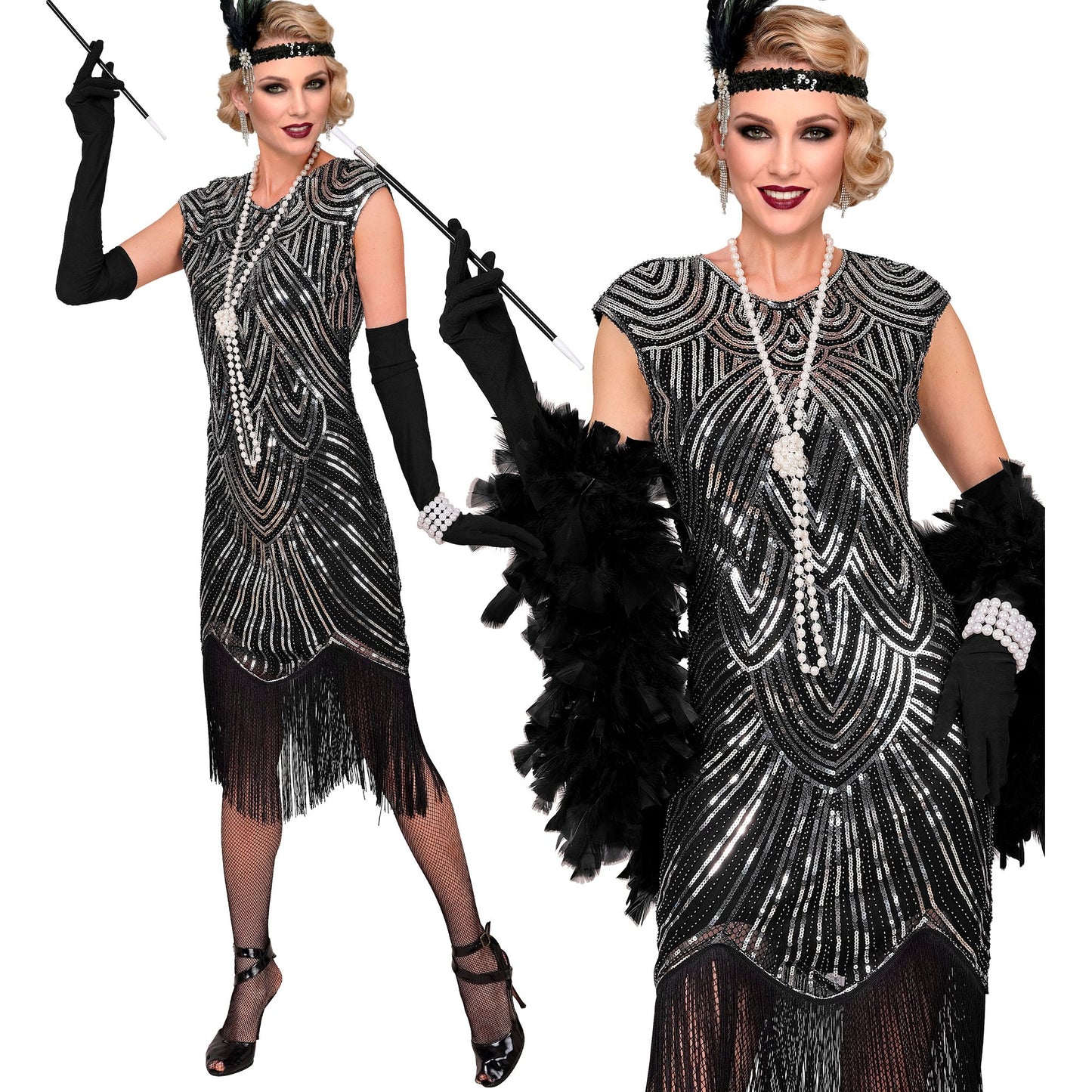 "20er JAHRE GATSBY FLAPPER" (Kleid) - silber – Vorderansicht