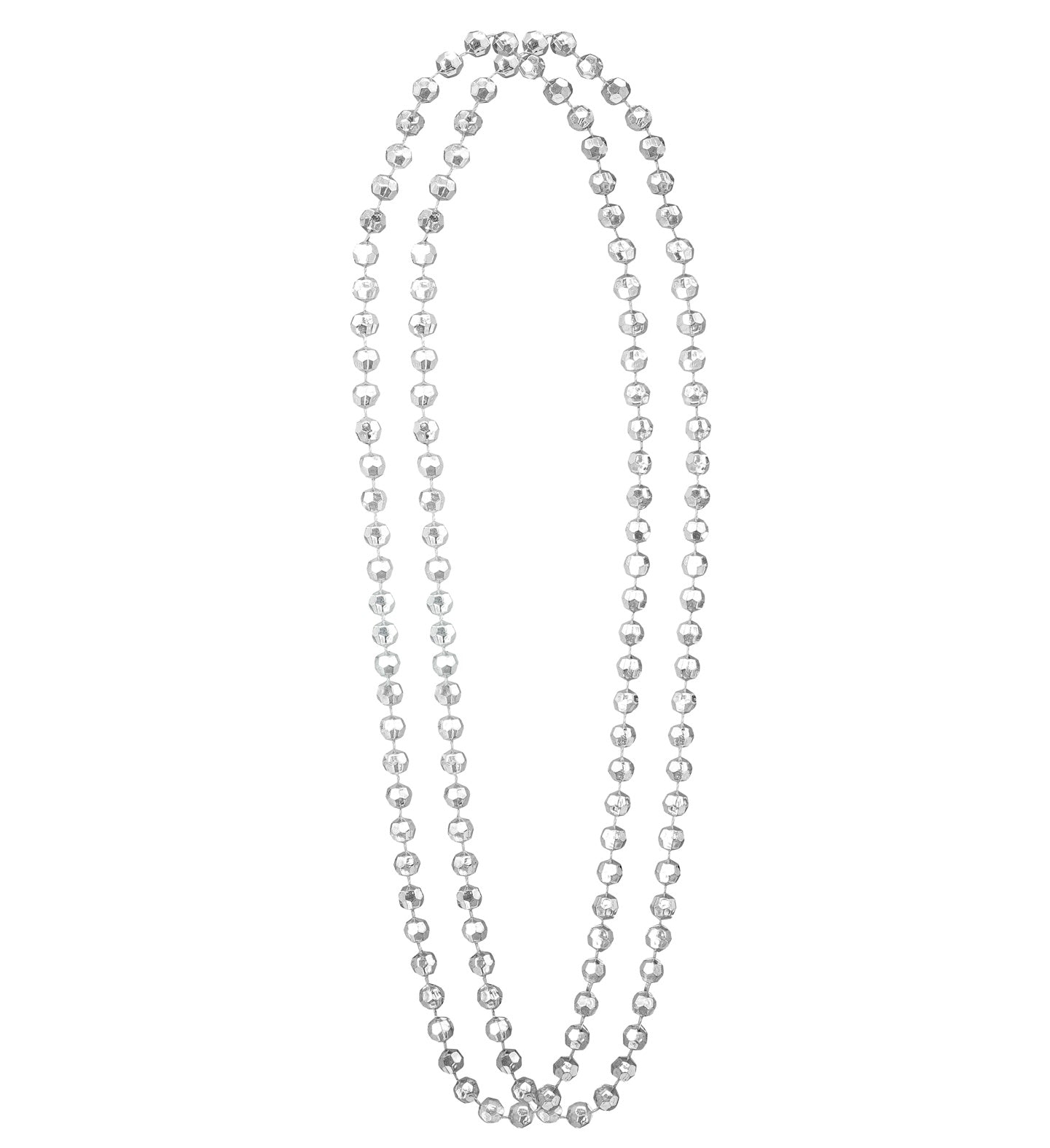 Silberne Disco-Kugel-Halskette mit zwei 40 cm langen Ketten, glänzend und elegant.