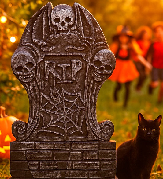 Halloween Grabstein Deko 34x59 cm mit realistischer Gravur und gruseliger Optik