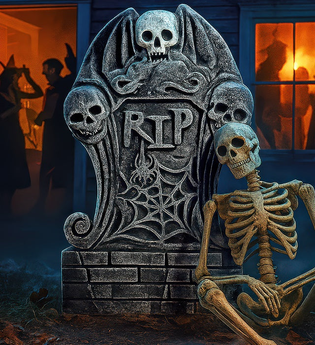 Halloween Grabstein Deko 34x59 cm mit realistischer Gravur und gruseliger Optik