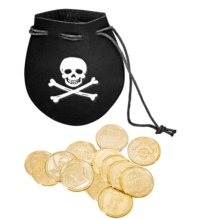 Piratentasche mit 12 goldenen Dublonen als Fasnachts-Accessoire