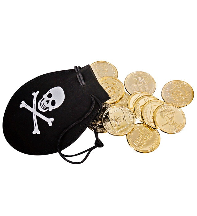 Piratentasche mit 12 goldenen Dublonen als Fasnachts-Accessoire