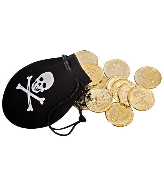 Piratentasche mit 12 goldenen Dublonen als Fasnachts-Accessoire