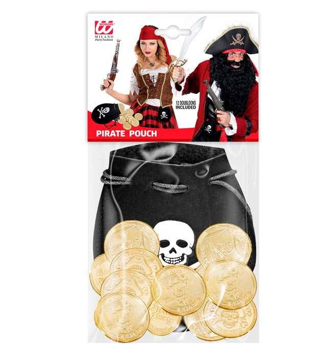 Piratentasche mit 12 goldenen Dublonen als Fasnachts-Accessoire