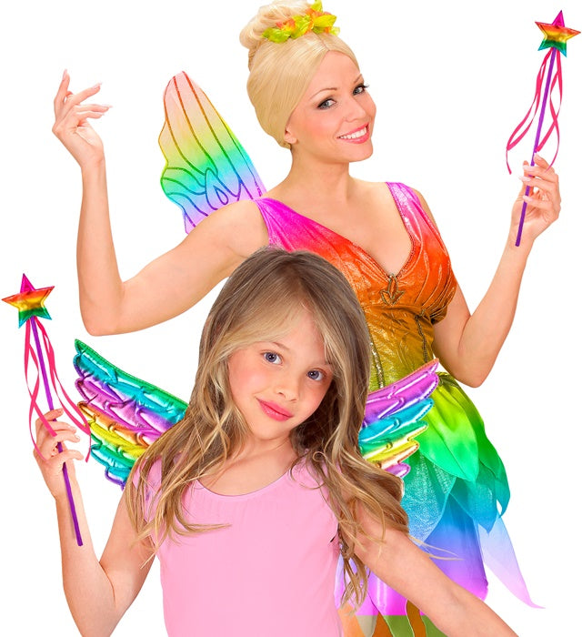 Regenbogen Feenstab 39,5 cm mit glitzernden Details für Kinderkostüme