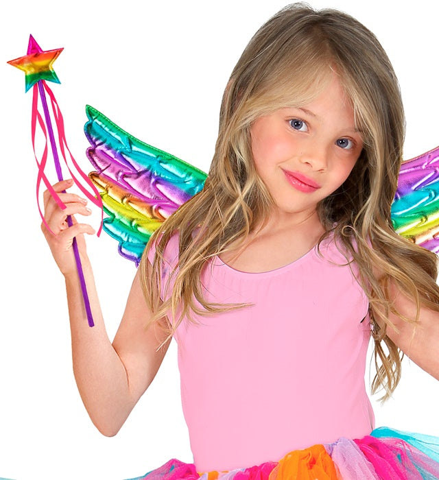 Regenbogen Feenstab 39,5 cm mit glitzernden Details für Kinderkostüme