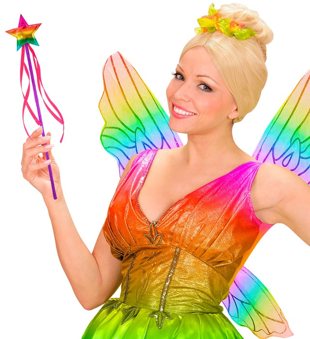 Regenbogen Feenstab 39,5 cm mit glitzernden Details für Kinderkostüme