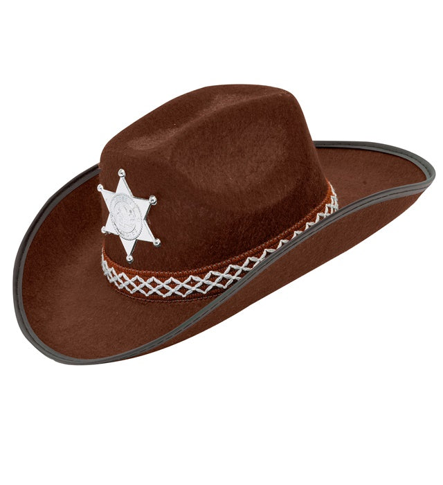 Brauner Cowboyhut mit Sheriffstern in Kindergröße