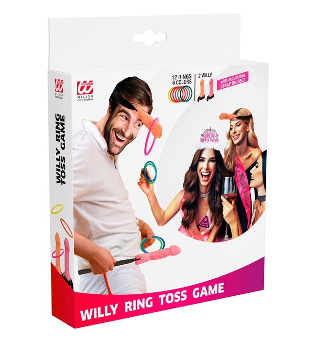 Ringwurfspiel Willy mit Ringen und Zielscheibe auf Holzuntergrund