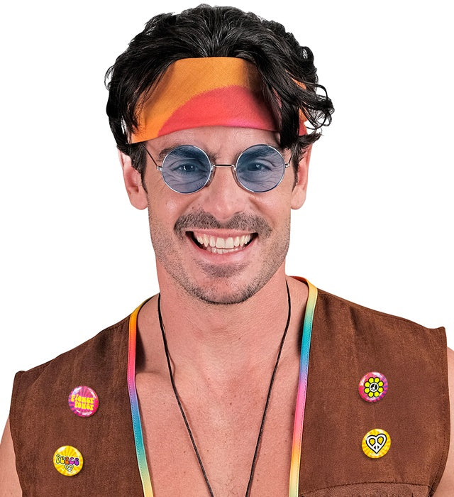 Set von 4 bunten Hippie-Pins im Retro-Design für Fasnacht und Karneval