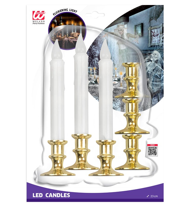 Set mit sechs weißen flackernden LED-Kerzen 23 cm mit Timer