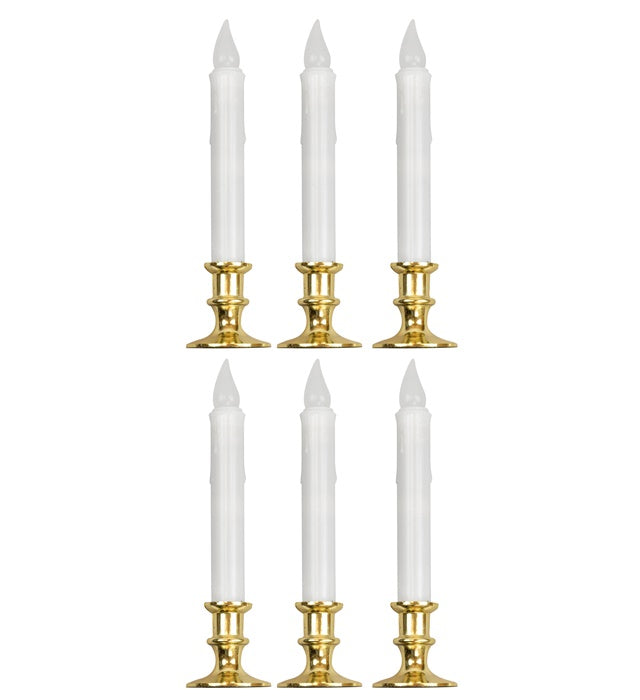Set mit sechs weißen flackernden LED-Kerzen 23 cm mit Timer
