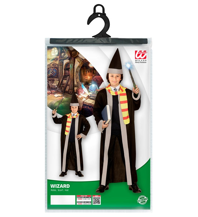 Zauberer-Kostüm bestehend aus Robe, Schal und klassischem Zaubererhut
