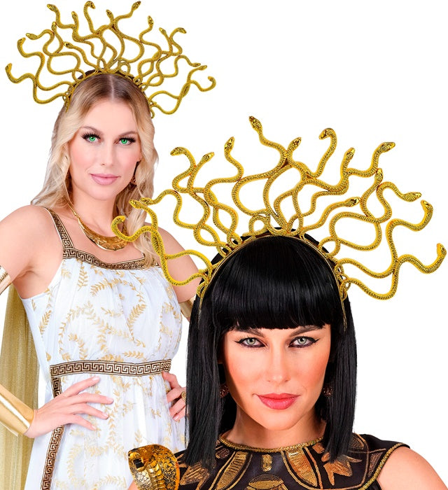 Goldener Medusa Haarreif mit Schlangen-Design für Fasnacht und Karneval