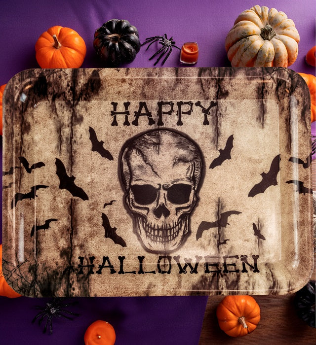 Halloweentablett mit Totenkopf-Motiv 33x24 cm