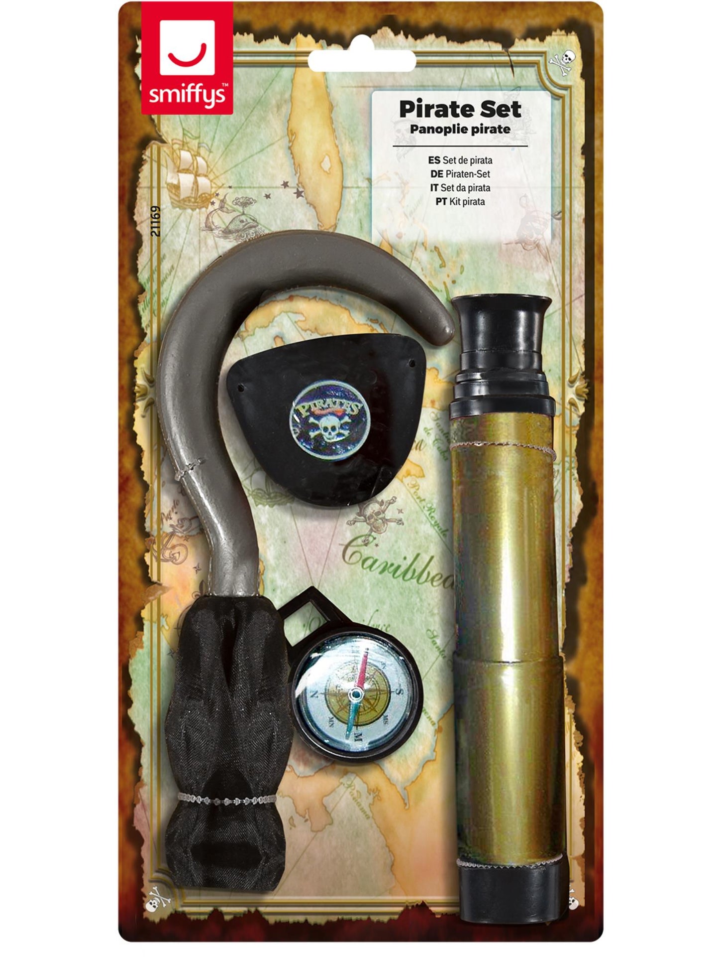 Smiffys Pirate Set with Hook, Brown AC für Unisex