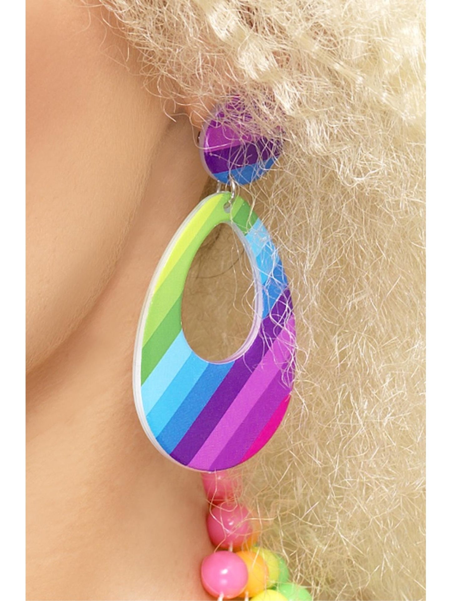 Smiffys 1980S Teardrop Earrings, Neon Multi-Coloured AC für Damen