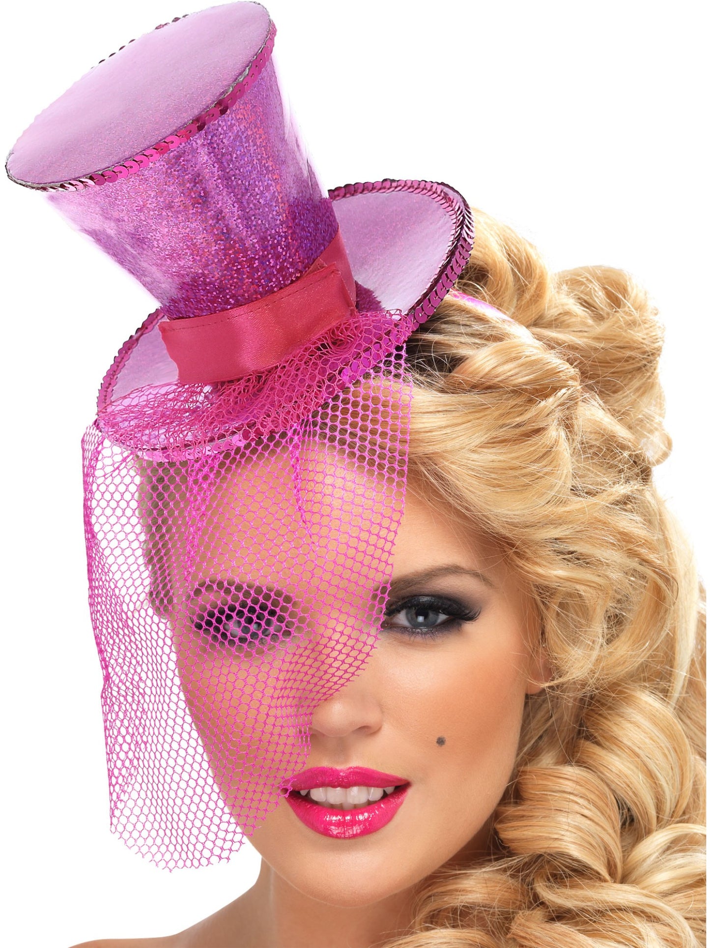 Smiffys Fever Mini Top Hat on Headband, Hot Pink für Damen