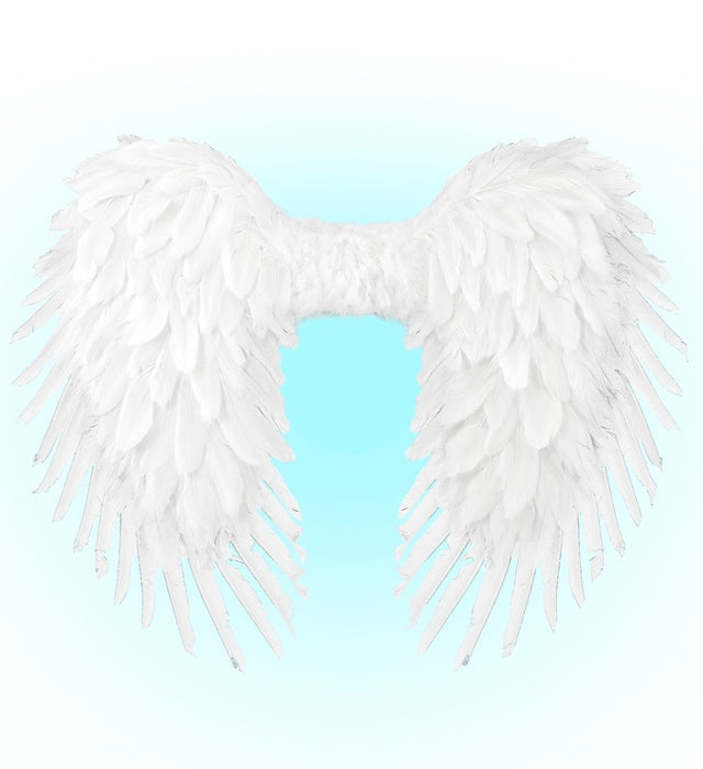 Weisse faltbare Federflügel 80x60 cm als Kostüm-Accessoire für Fasnacht